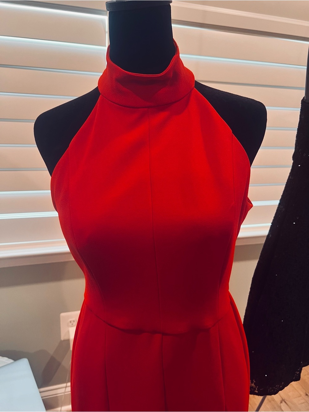 Donna Morgan Red One-Shoulder Halter Evening Dress